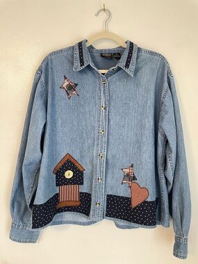 vintage cottage-core country cotton denim button up size xl Outrageous sports